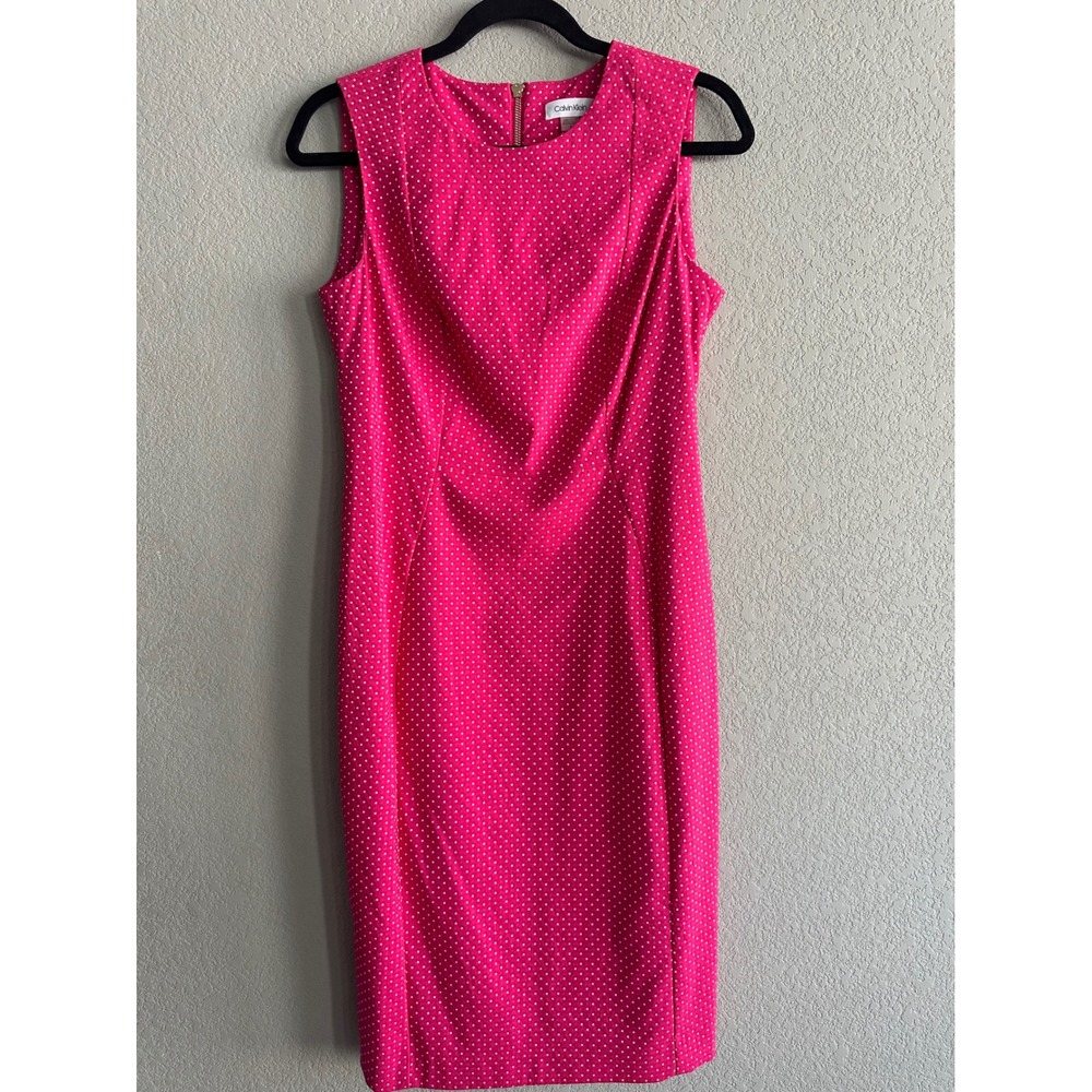 Calvin Klein Pink Polka Dot Sheath Dress Size 8 NWT Career Wear Girl Boss
